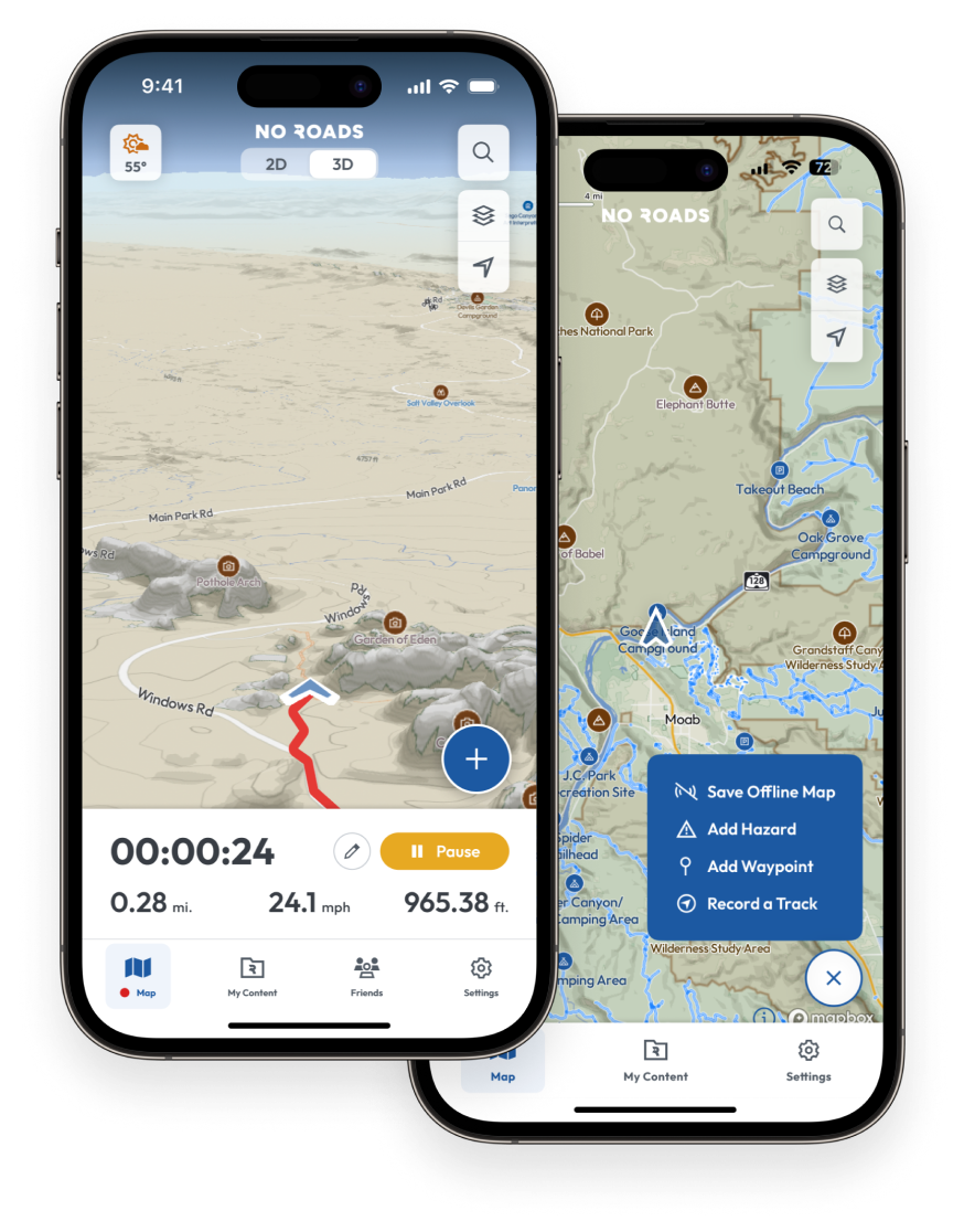 No Roads off road trail maps interface