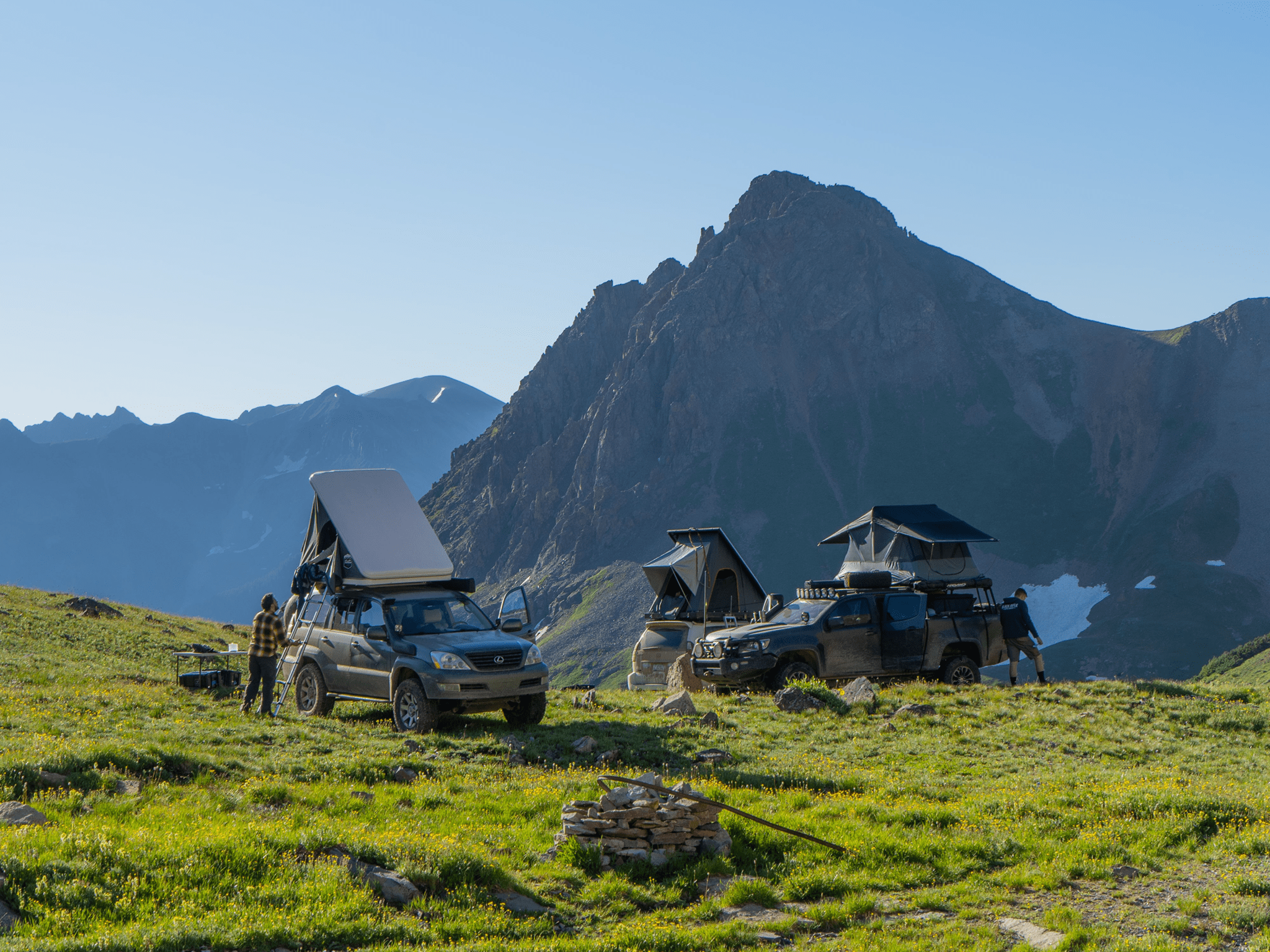 group of overlanders on mountain adventure together